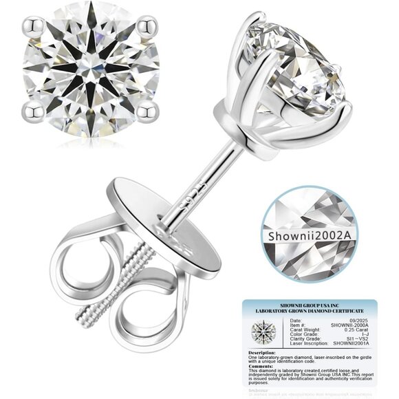 Jewelry - Diamond 4-Prong Lab-Grown Diamond Stud Earrings for Women 0.5CT 1CT 14K Gold Pla